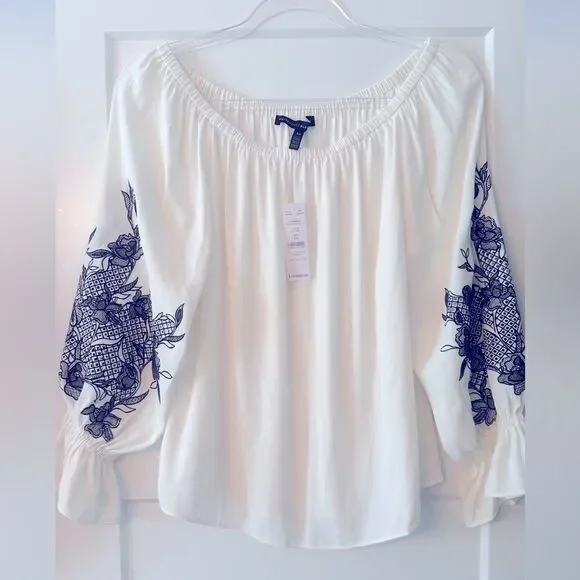 White House Black Market Embroidered Off-Shoulder Blouse - Picture 1 of 9